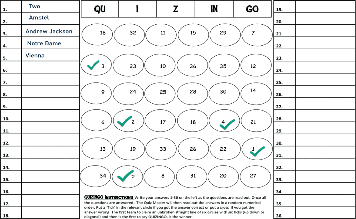 Quizzingo sample sheet